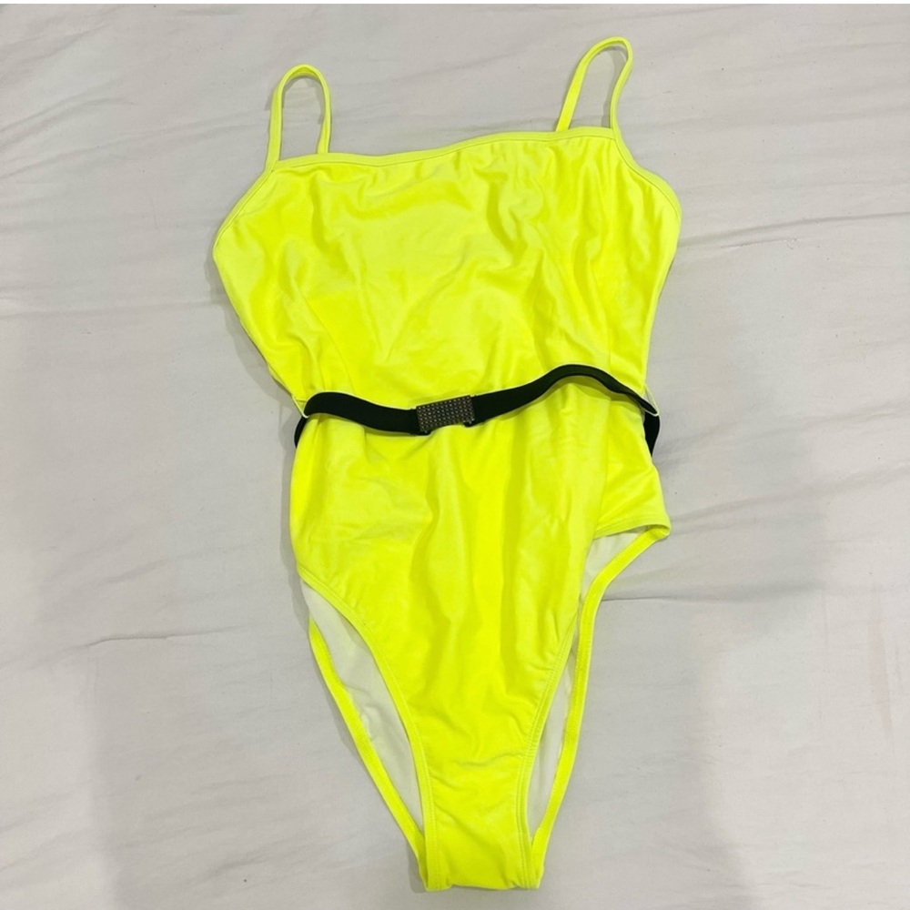 NWT Fashion Nova Yellow Neon One Piece Swimsuit with Belt Plus Size 1X